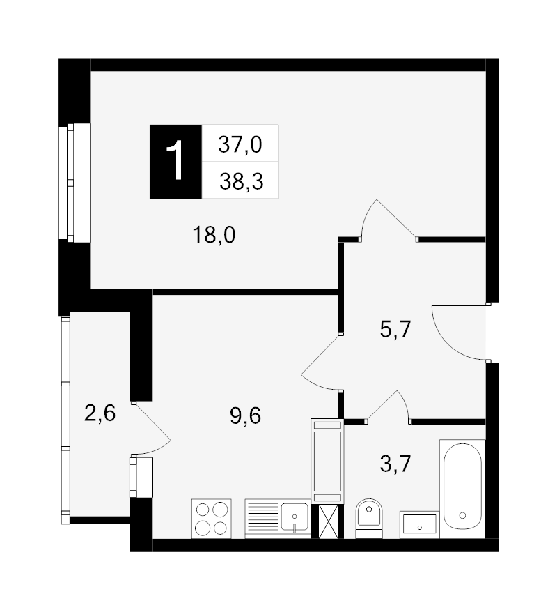 1 ккв 38,3 м²