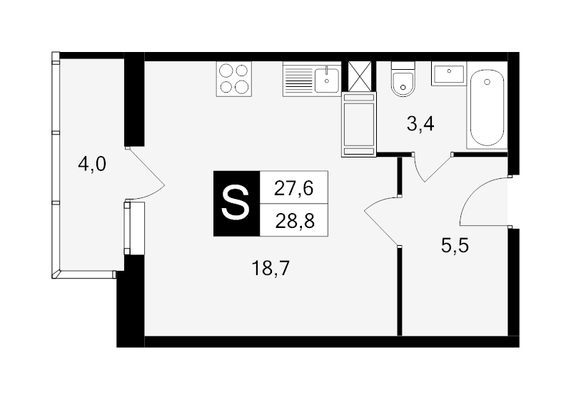 Студия 28,8 м²
