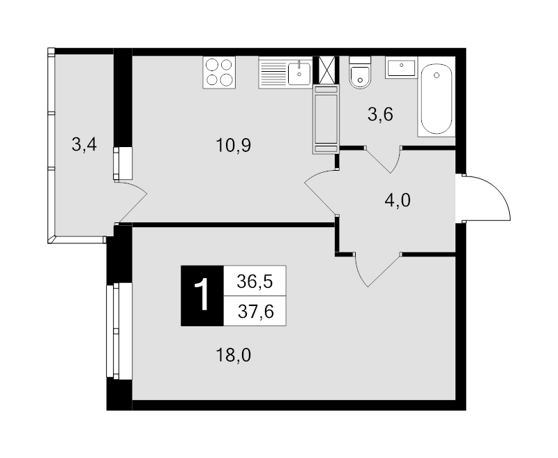 1 ккв 37,6 м²