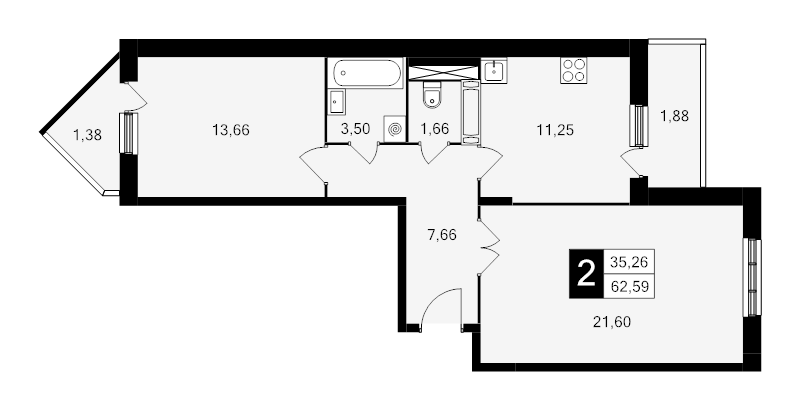 2 ккв 62,6 м²