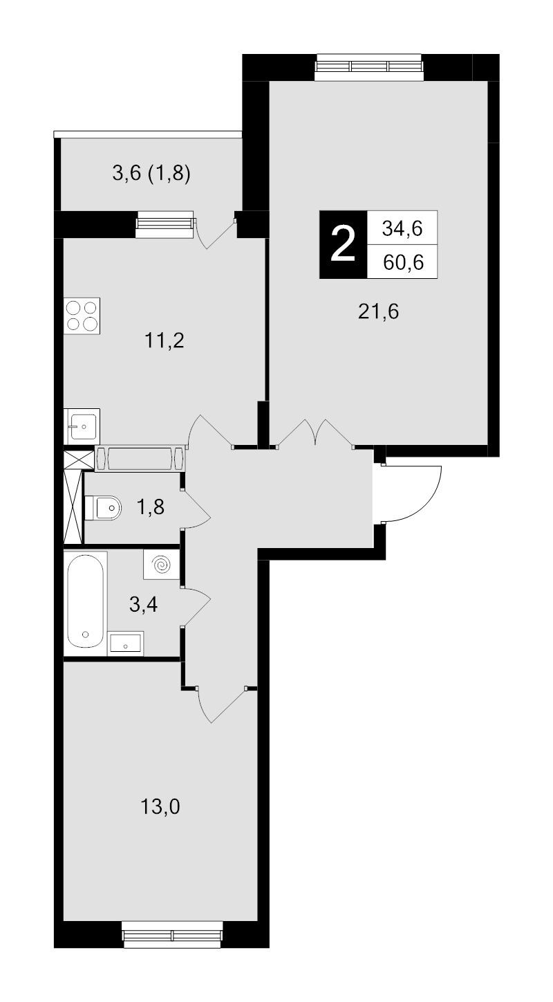 2 ккв 60,6 м²