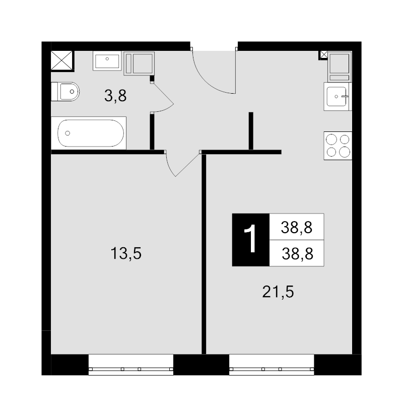 2 ккв (Евро) 38,8 м²