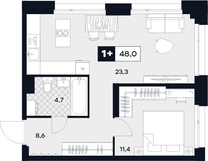 2 ккв (Евро) 48 м²