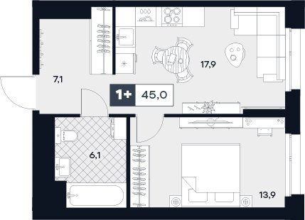 2 ккв (Евро) 45 м²