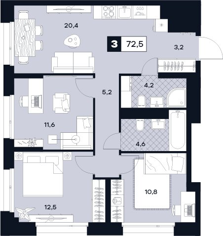 4 ккв (Евро) 72,5 м²
