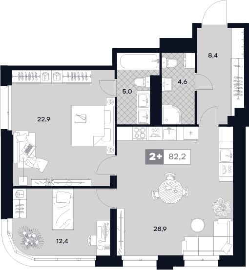 3 ккв (Евро) 82,2 м²