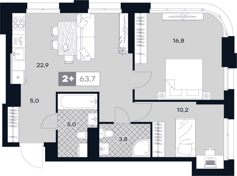 3 ккв (Евро) 63,7 м²