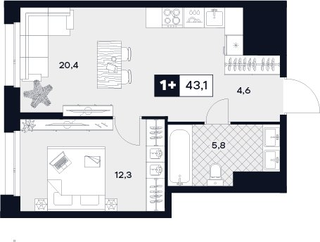 2 ккв (Евро) 43,7 м²