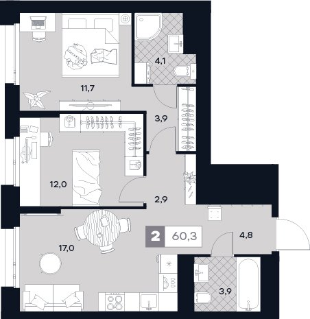 3 ккв (Евро) 60,3 м²
