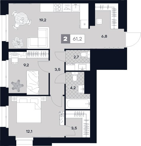 3 ккв (Евро) 61,2 м²