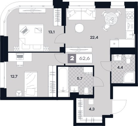 3 ккв (Евро) 62,6 м²