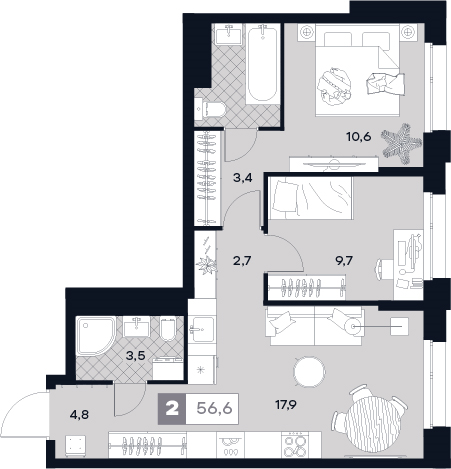 3 ккв (Евро) 56,6 м²