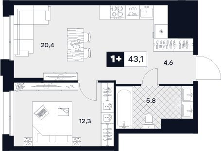 2 ккв (Евро) 43,1 м²