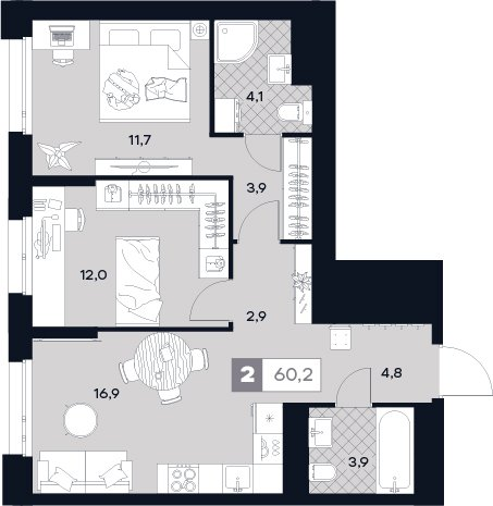 3 ккв (Евро) 60,2 м²