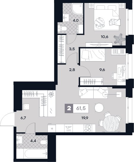 3 ккв (Евро) 61,5 м²