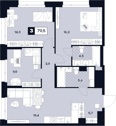 4 ккв (Евро) 79,5 м²