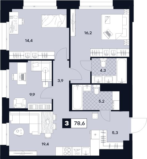4 ккв (Евро) 78,6 м²