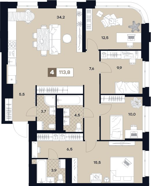 5 ккв (Евро) 113,4 м²
