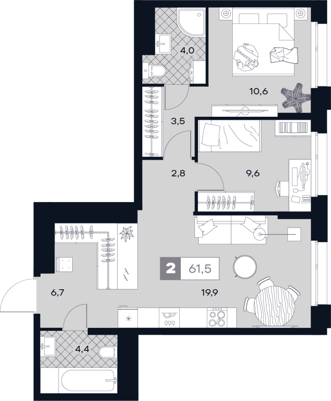 3 ккв (Евро) 61,5 м²