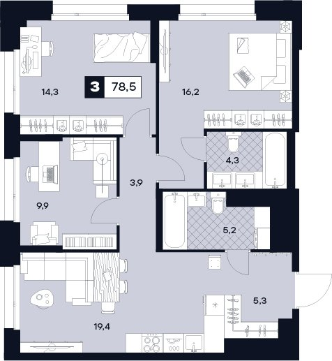 4 ккв (Евро) 78,5 м²
