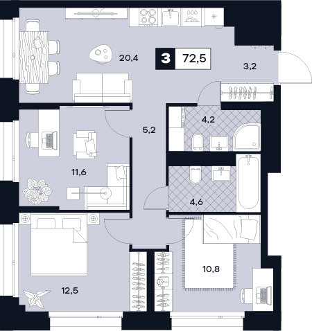 4 ккв (Евро) 72,5 м²
