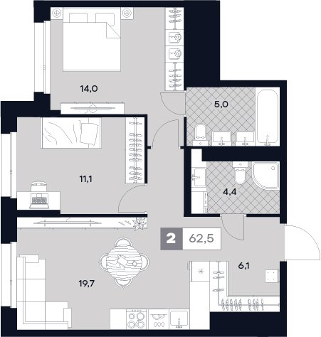 3 ккв (Евро) 62,5 м²