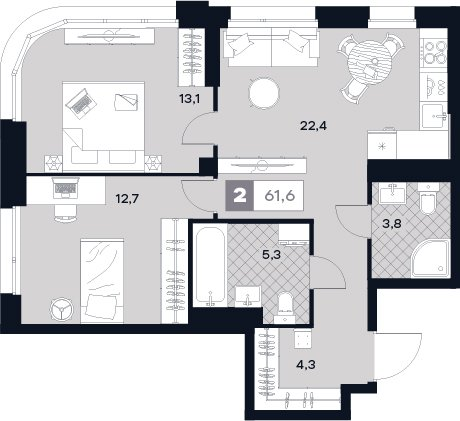 3 ккв (Евро) 61,6 м²