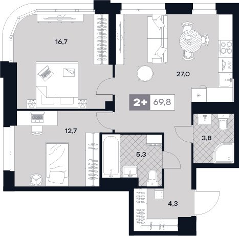 3 ккв (Евро) 69,8 м²