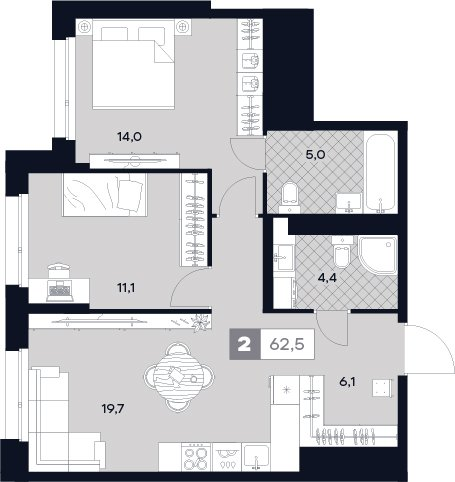 3 ккв (Евро) 62,5 м²
