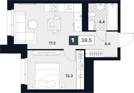 2 ккв (Евро) 38,5 м²