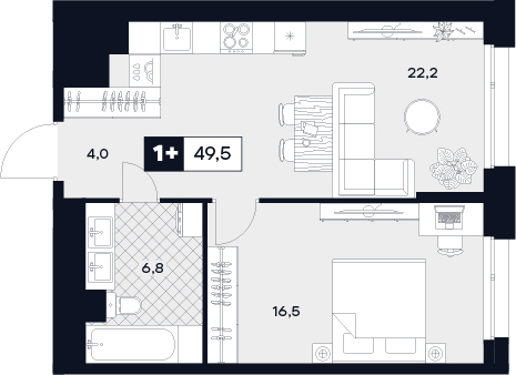 2 ккв (Евро) 49,5 м²