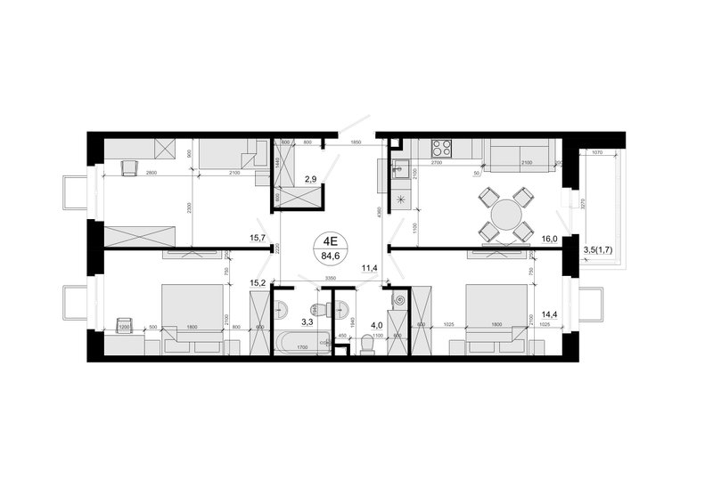 4 ккв (Евро) 84,1 м²