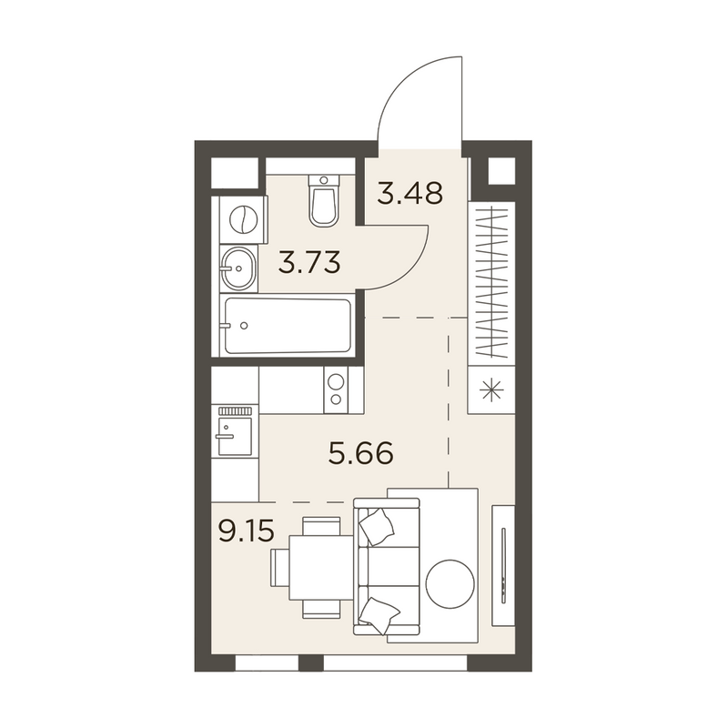Студия 22 м²