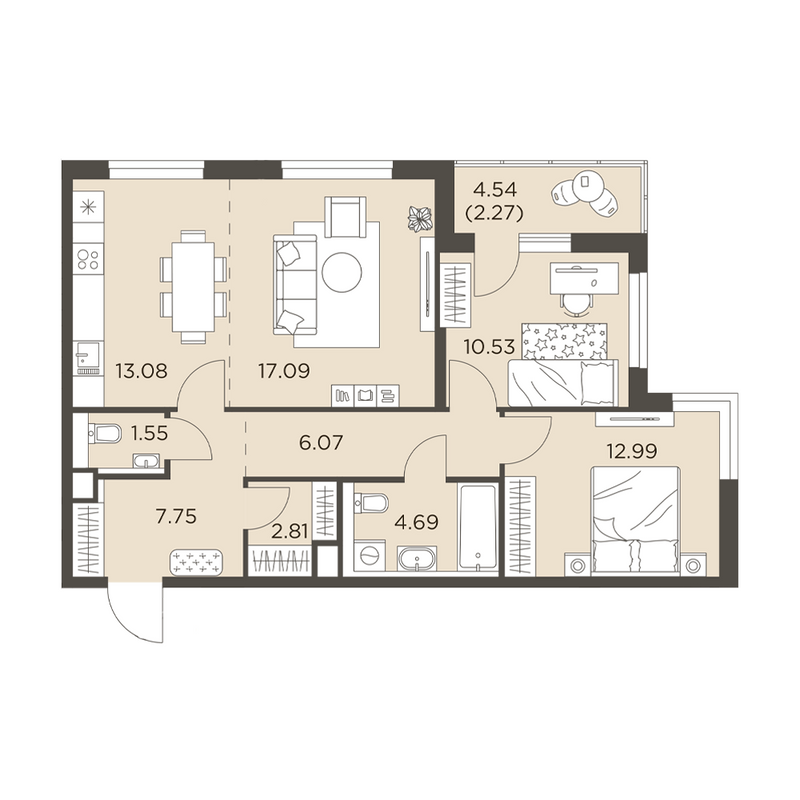 3 ккв (Евро) 78,8 м²