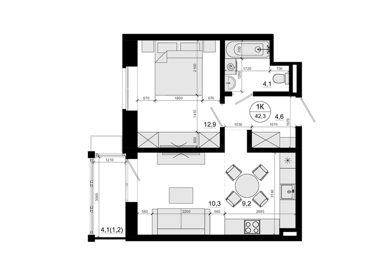 2 ккв (Евро) 42,3 м²