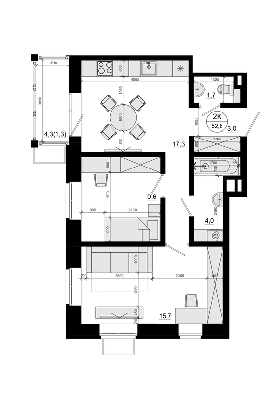 3 ккв (Евро) 52,6 м²