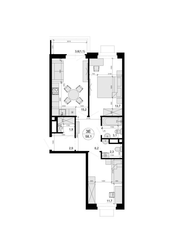 3 ккв (Евро) 58,4 м²