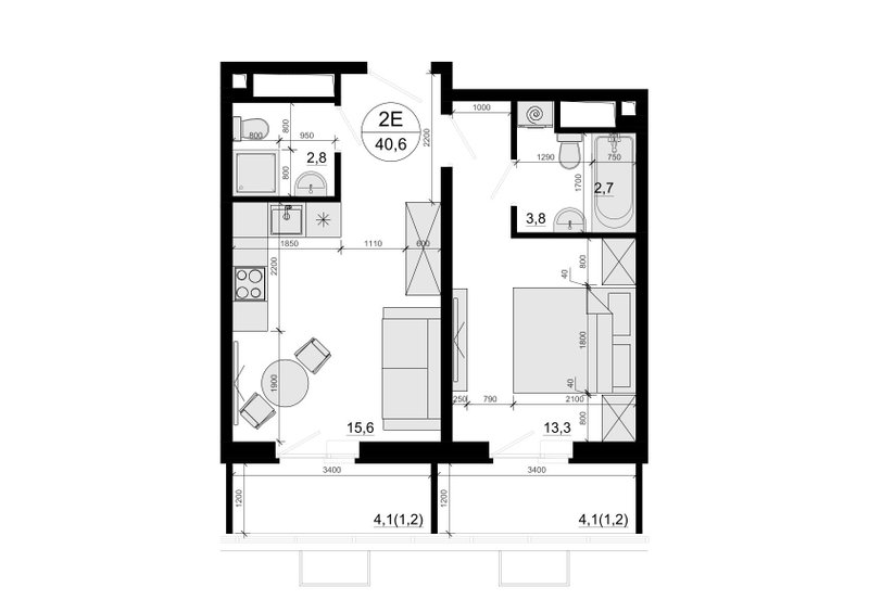 2 ккв (Евро) 43,8 м²
