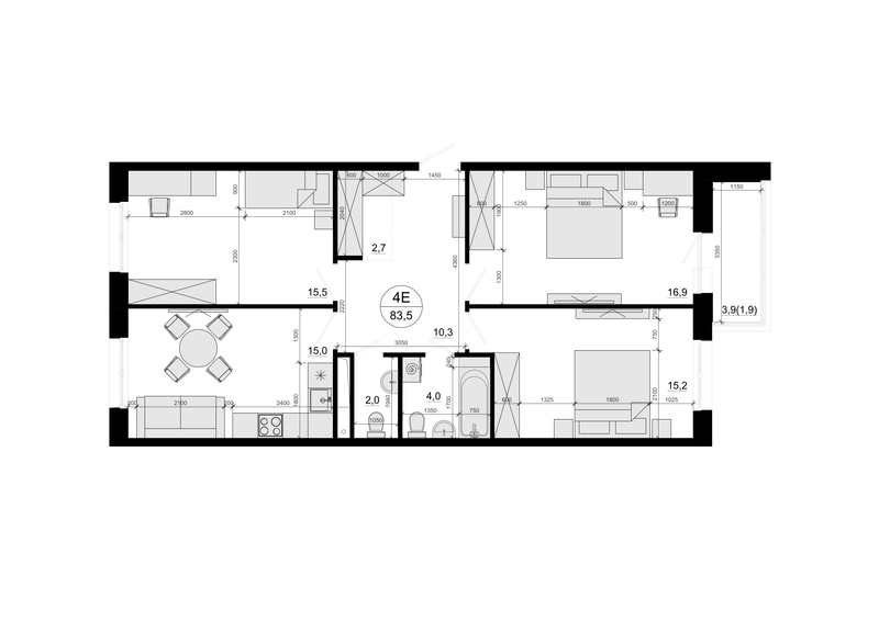 4 ккв (Евро) 83,5 м²