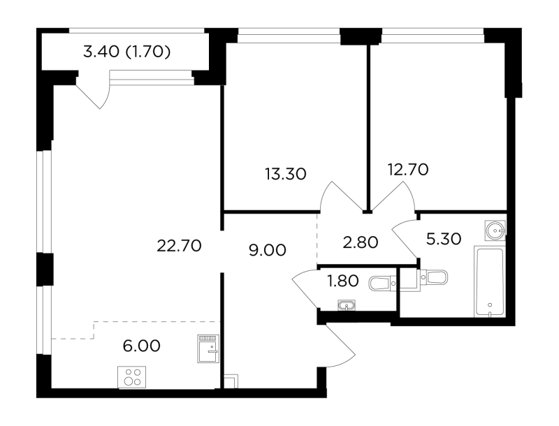 3 ккв (Евро) 75,3 м²