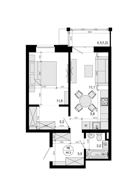 2 ккв (Евро) 44,3 м²