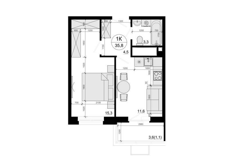 1 ккв 35,5 м²