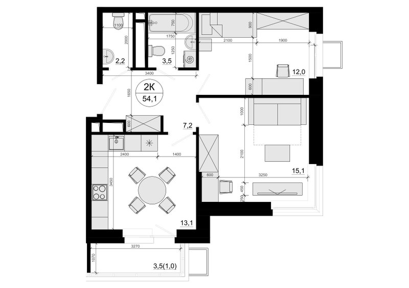 2 ккв 54,7 м²