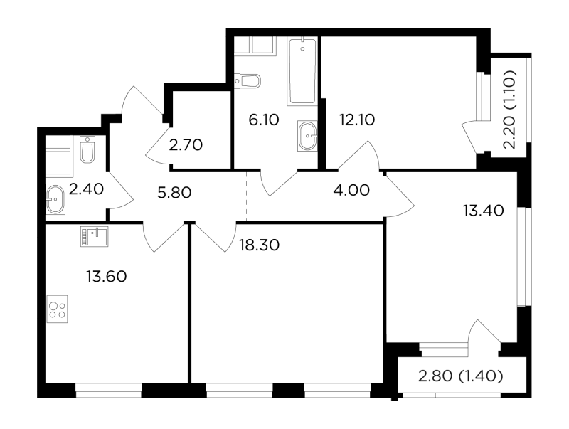 3 ккв 80,7 м²