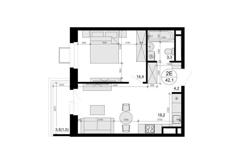2 ккв (Евро) 43,1 м²