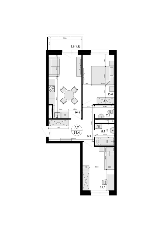 3 ккв (Евро) 58,4 м²