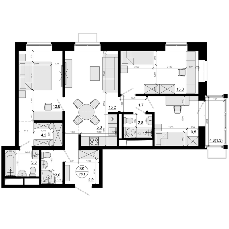 4 ккв (Евро) 78,1 м²