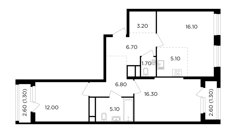 3 ккв (Евро) 75,6 м²