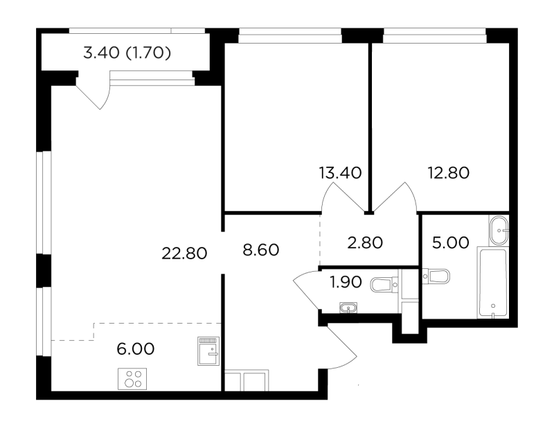 3 ккв (Евро) 74,9 м²