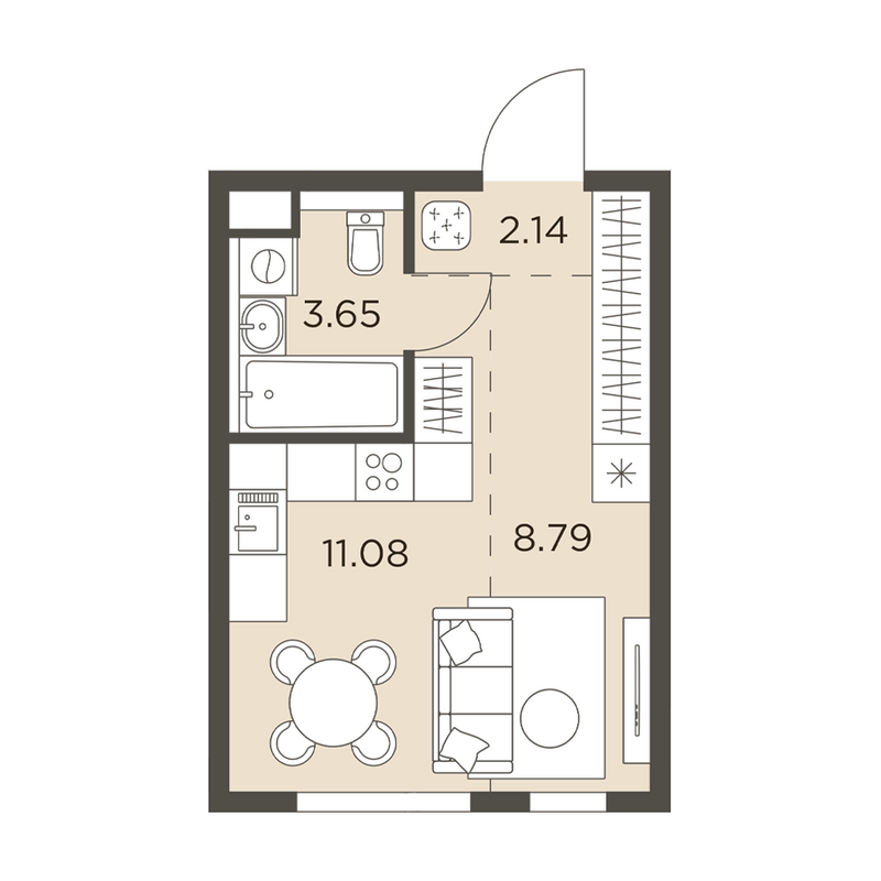 Студия 25,7 м²